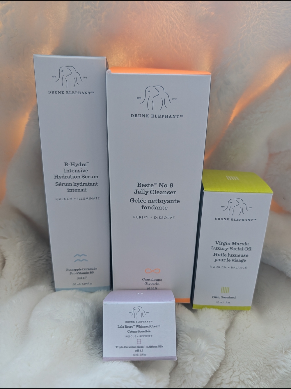 Drunk Elephant Skincare Bundle B-Hydra Marula Oil Beste Cleanser + Lala Cream